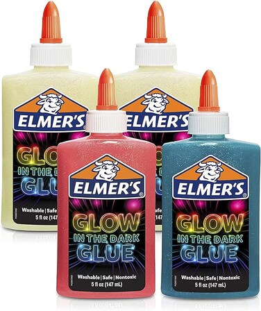 Elmer's Glow-in-the-Dark Liquid Glue, Great For Making Slime, Washable, Assorted Colors, 5 Ounces Each, 4 Count