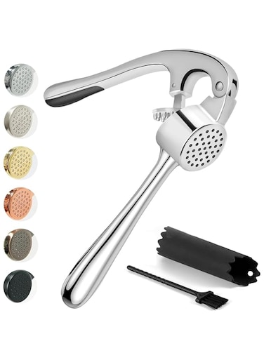 KITESSENSU Premium Garlic Press, Garlic Mincer Set with Silicone Roller Peeler &amp; Cleaning Brush, Easy to Squeeze and Clean, Rust Proof &amp; Dishwasher Safe, Professional Efficient Ginger Crusher