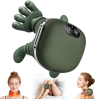 Bionic Heated Massager, Portable Shiatsu Neck and Back Massager, Electric Deep Tissue 4D Kneading Massage, Simulated Human Hand Design for Pain Relief and Muscle Relax