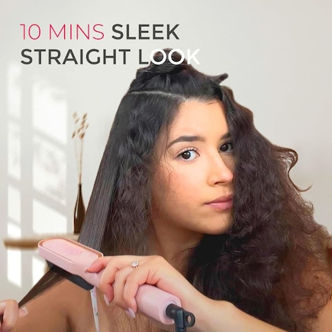 TYMO HC100 Hair Straightener Brush with Built-in Comb, 5 Temp Settings Pink