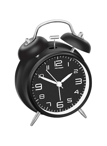 MedMad Super Silent Non Ticking Small Clock with Night Light, Battery Operated, Simple Design, Twin Bell Loud Alarm, Old Fashioned, for Heavy Sleeper, Bedroom, Bedside, Desk (Black)