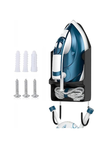 Angju Ironing Board Hanger Wall Mount, Electric Iron Holder Laundry Room Iron and Ironing Board Storage Organizer Shelf with Removable Hooks for Household Bathroom Cabinet