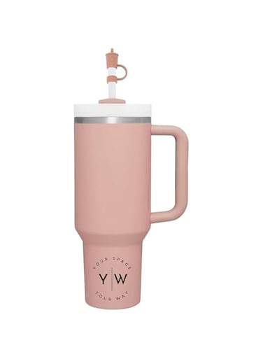 Your Space Your Way 40oz Tumbler with Straw/Straw Cover and Handle - Made in USA, Double Wall Vacuum Insulated Water Bottle with Lid, 100% Leak Proof, Straw, and Handle for Cold and Hot Drinks (Blush)