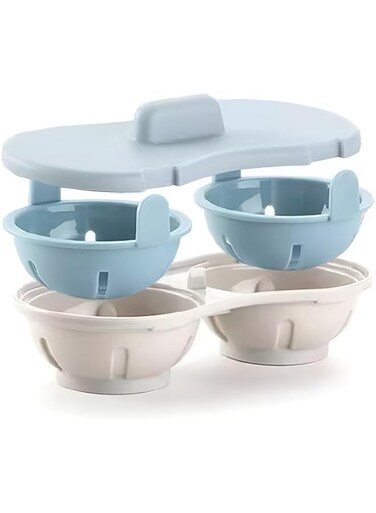 Paporich Microwave Egg Poachers, Poach Egg Maker, Non Stick Egg Microwave Cooker, 1 Min Fast Poach Egg Coddlers for Microwave Boiled Egg with Lid and Removable Tray, BPA-Free Dishwasher Safe (Blue)