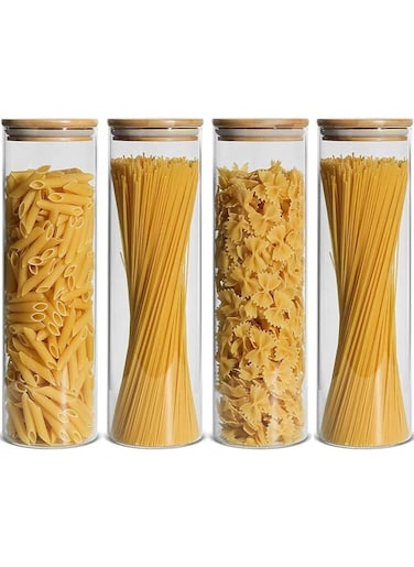 4 piece Glass Storage Jar with Bamboo Lids,Glass Airtight Canisters sets,Spice Jar, Pantry Organization and Storage Containers Ideal for Sugar, Coffee, Cookie, Candy,Cereals (2200ml/77.4 oz)