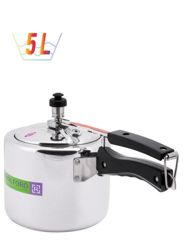 Aluminium Pressure Cooker - 5L Capacity  Durable Virgin Aluminium  Whistling Weight Valve, Extra Strong Lugs, Heavy Base, Ideal for rice, beans, stews, veggies, Chicken, Soup Silver 5.0Liters