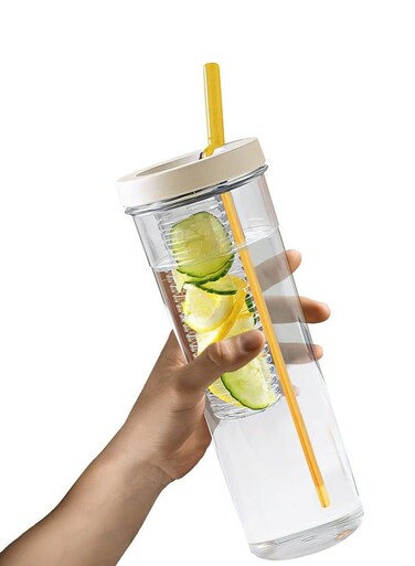 700ml Water Bottle with Fruit Infuser &acirc;&euro;&ldquo; Flip-Up Straw Lid Leak-Proof &amp; Freezer Safe