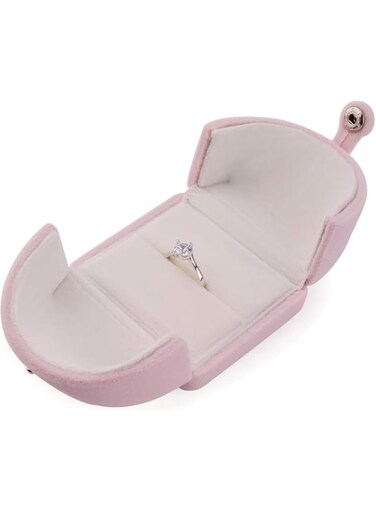 Pink Velvet Ring Box Proposal Jewelry Gift Box Couple Engagement Ring Boxes Cute Ring Gift Case for Wedding Christmas Anniversary