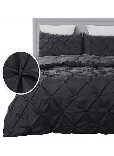 3 Pieces Pinch Pleated Luxuriously Soft 100% Microfiber Bedding Duvet Cover Set 1 Duvet Cover 220x240cm and 2 Pillow Cases 75x50cm
