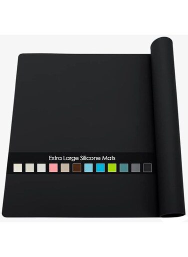 QPIX DIGITAL Silicone Mats for Kitchen Counter - Countertop Protector Mat Heat Resistant Mat for Air Fryer, Non-Slip Kids Dinner Table Placemat, Nonstick Silicone Mat for Pastry, Baking, Black 1 Pack