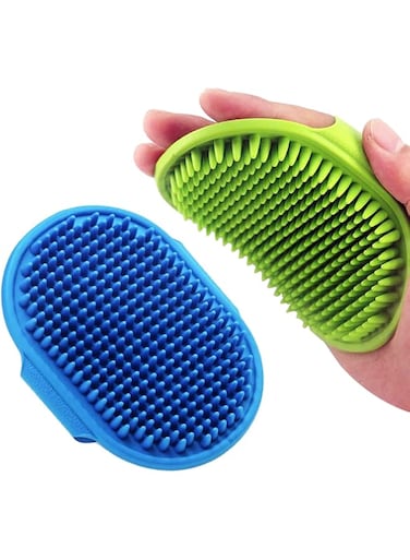 Oasisgalore Pet Shampoo Bath Brush Soothing Massage Rubber Comb with Adjustable Ring Handle for Long Short Haired Dogs and Cats Grooming, 2 PCS