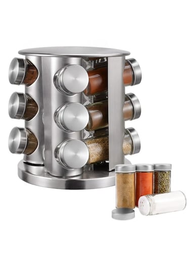 Pieces Rotating Spice Jar Set Silver Spice Rack Organizer Revolving Spice Organizer Spice Carousel Tower for Kitchen