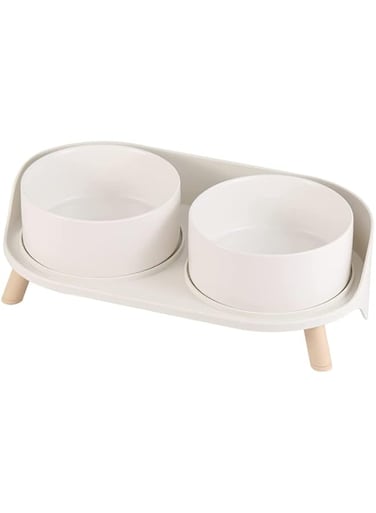 Aputue Pet Ceramic Bowl, Pet Food and Water Bowl with Stand, Anti-Spill and Nonslip Dual Pet Bowl, Durable Ceramic Bowl for Cats and Dogs