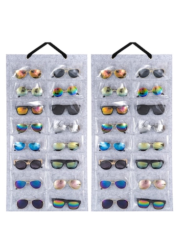 Sunglasses Organizer with 16 Felt Slots - Hanging Storage Bag &amp; Dust-Proof Wall Pocket for Easy Access - 2 Pack