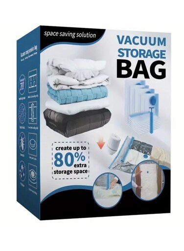 Space Saver Vacuum Compression Storage Bags With Pump - Set For Clothes, Sweaters, Blankets, Quilts - Travel, Home, Dormitory Organization Essential