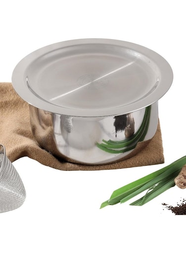Platinum Triply Stainless Steel Tope with Stainless Steel Lid 1.7 litres Capacity (16 cm Diameter) - Silver (Induction and Gas Stove Friendly)