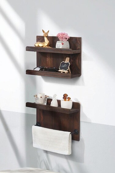 2-Piece Wall Shelves Wood Floating Shelves Bathroom Wall Stand Shelves Wooden Display Shelves Simple Space Saving