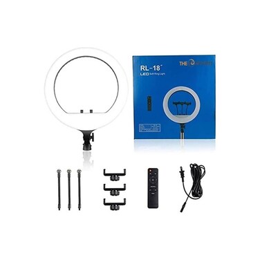 RL-18 LED Soft Ring Light, 3200K-5600K, Adjustable Brightness, 3 Holders, USB, Remote, White