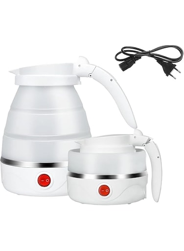 Portable Electric Foldable Kettle &ndash; 0.6L Collapsible Travel Kettle with Food-Grade Silicone, Separable Power Cord, Ideal for Camping &amp; Hiking (White)
