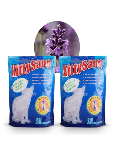 KittySand 100% Natural, Lavender Scented Silica Crystal Premium Quality Cat Litter 3.8L - Pack of 2