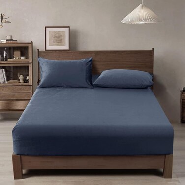 Truly Velvet Fitted Sheet King Size (200cm x 200cm), Luxury Super Soft Cozy Comfy Bed Sheets with 40cm' Deep Pocket, Suitable for Fall Winter and Spring, No Pillowcases, Blue Greyish color