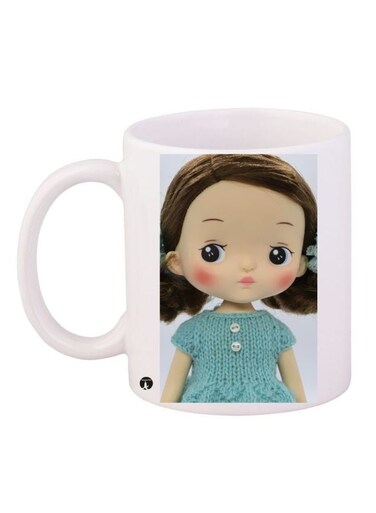 Cartoon Girl Printed Coffee Mug White/Beige/Blue