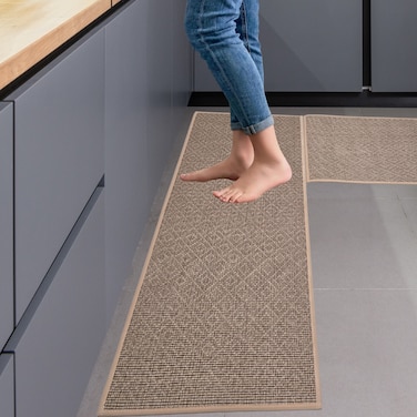 MEKITON - Set of 2 PCs Premium Anti-Fatigue, Non-Slip Natural Rubber Mats, Washable   Runner Rugs for Kitchen Floor Front of Sink, Laundry Room   45X120CM + 45X75CM (Color : Beige)