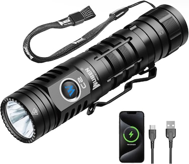 WUBEN C2 Torch Light Rechargeable, 2000 Lumens Tactical Flashlight 7 Modes Flash Light, Super Bright Torch IP68 Waterproof for Outdoor Camping Hiking Emergency