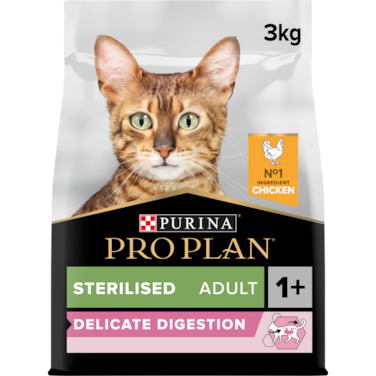 Purina Pro Plan Sterilised Adult Delicate Digestion Dry Cat Food with Chicken, 3 kg