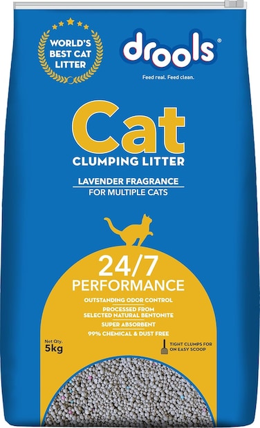 Drools Bentonite Clumping Cat Litter, Lavender, 5 kg (For Multiple Cats)