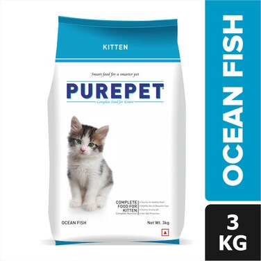 Purepet Kitten Dry Cat Food, Ocean Fish, 3 Kg   DHA For Brain Development, pH Balance For Urinary Care, Omega 3 &amp; 6 For Healthy Skin &amp; Coat  For Weaning Kitten &amp; Mother
