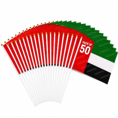 50 Pcs UAE Flag Hand Waving Desk Flags Double Sided Cake National Day Party Supplies Flag (Pack of 50)