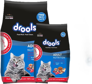Drools Dry Cat Food, Tuna Salmon, 3.8kg (2.8kg + 1kg Free)  Taurine For Heart &amp; Vision, Omega 3 &amp; 6 For Healthy Skin &amp; Coat