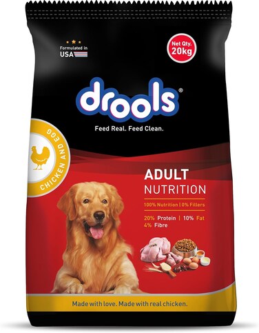 Drools Adult Dry Dog Food, Chicken &amp; Egg, 20 Kg   100% Balanced Diet With Real Chicken, Omega 3 &amp; 6 For Healthy Skin &amp; Coat, Protein &amp; Calcium For Strong Joints &amp; Mobility