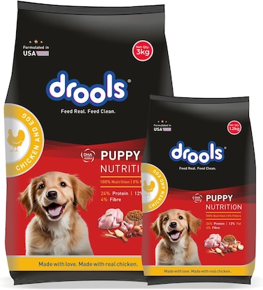 Drools Puppy Dry Dog Food, Chicken &amp; Egg, 4.2 Kg (3Kg+Free 1.2Kg)   100% Balanced Diet With Real Chicken, DHA For Brain Development, High Protein For Bones &amp; Muscle Growth   Easily Digestible Kibble