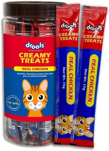 Drools Creamy Lickable Cat Treats, Real Chicken, 25 Pc Jar (375 Gm)   Rich In Protein, Promotes Hydration, No Artificial Preservatives   Best For Training &amp; Bonding   For Kitten &amp; Adult Cat