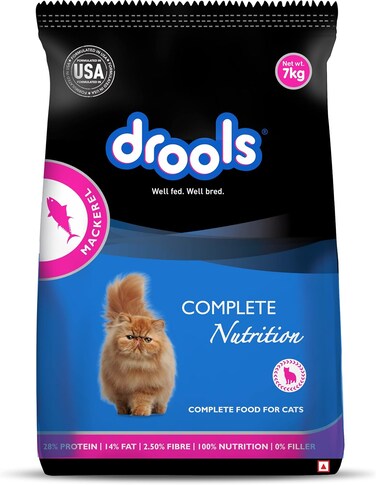 Drools Adult Dry Cat Food, Mackerel, 7 Kg   100% Nutritious Diet With Real Fish, Hairball Control, Taurine For Heart &amp; Vision, Omega 3 &amp; 6 For Healthy Skin &amp; Coat, Supports Digestion &amp; Immunity