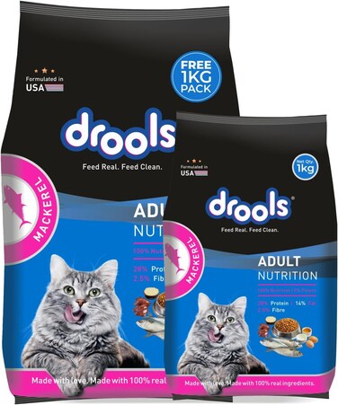 Drools Dry Cat Food, Mackerel, 3.8kg (2.8kg + 1kg Free)   Taurine For Heart &amp; Vision, Omega 3 &amp; 6 For Healthy Skin &amp; Coat