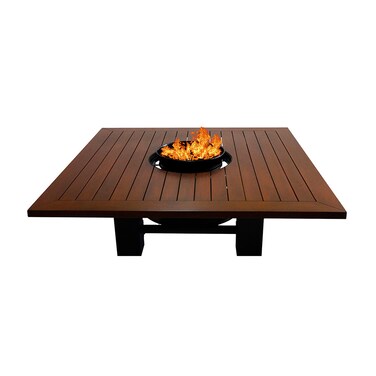 Heavy Square Wood-Burning Fire Pit Table for Patio &ndash; 160x160x52 cm, Multi-Functional Outdoor Dining Table with Fire Pit, Durable and Stylish for Backyard or Garden, Dark Mahogany/Black