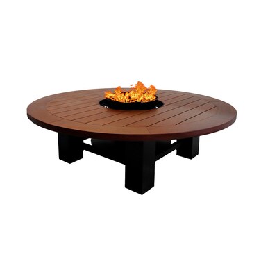 Heavy Round Wood-Burning Fire Pit Table for Patio &ndash; 160x160x52 cm, Outdoor Dining Table with Removable Fire Pit, Stylish and Robust for Backyard, Deck, or Garden, Dark Mahogany/Black