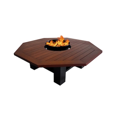 Heavy Octagon Wood-Burning Fire Pit Table for Patio &ndash; 160x160x52 cm, Multi-Use Outdoor Dining Table with Fire Pit Center, Robust and Stylish for Backyard, Deck, or Garden, Dark Mahogany/Black