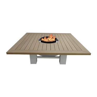 Heavy Square Wood-Burning Fire Pit Table for Patio &ndash; 160x160x52 cm, Multi-Purpose Outdoor Dining Table with Removable Fire Pit, Robust for Backyard or Garden, Natural Teak/White