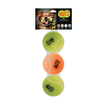 NutraPet Nutz Tennis Balls 2 Non Squeaker &amp; 1 Squeaker - Medium 2.5in