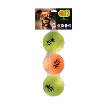 NutraPet Nutz Tennis Balls 2 Non Squeaker &amp; 1 Squeaker - Small 1.75in