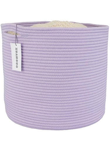 XUANGUO Cotton Rope Basket For Girls Boys Kids 16&rdquo;X14&rdquo; Baby Laundry Basket Nursery Bin Round Woven Baskets Organizer For Storage Toys Blankets Shoes Clothes purple