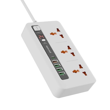 موزع الطاقة متعدد المنافذ من بورودو، 3 منافذ AC، 4 منافذ USB-A، منفذ USB-C PD بقوة 20 واط، مقابس عالمية، حماية من الحرارة الزائدة، شاشة LED، مقابس EU/US/UK/AU، مؤقت 24 ساعة، كابل بطول 2 متر – أبيض
