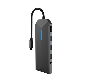 Porodo Gaming 9-in-1 USB-C Hub 4K, Gamers Edition, 100W PD Fast Charging, 4K HDMI, Low Latency, USB 3.0 High-Speed Data, Ethernet Port, SD/TF Reader, RGB Lighting - Black
