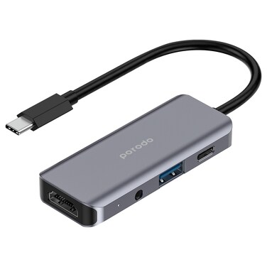 محور USB-C 4 في 1 من بورودو، نقل بيانات بسرعة 5 جيجابت في الثانية، شحن سريع 100 وات، HDMI 4K، مدخل USB-C، مدخل صوت 3.5 مم، متوافق مع أنظمة ويندوز وماك وiOS وأندرويد، 75 × 31 × 11 مم، رمادي
