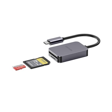 Porodo 2-in-1 USB-C Card Reader, SD V4.0 &amp; Micro SD V3.0 Super Speed Slots, 5 Gbps Data Transfer Speed, Compatible with Windows, Mac, iOS, Android, Gray
