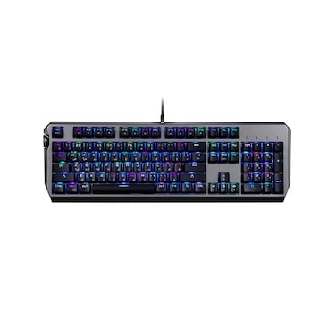 Porodo Gaming Wired Full Keyboard, Red Gateron Switch, Anti-Ghosting Keys, RGB Multiple Modes, 104 Keys, US + Arabic Layout, 50 Million Clicks Lifespan, Volume Knob, USB Plug &amp; Play - Black
